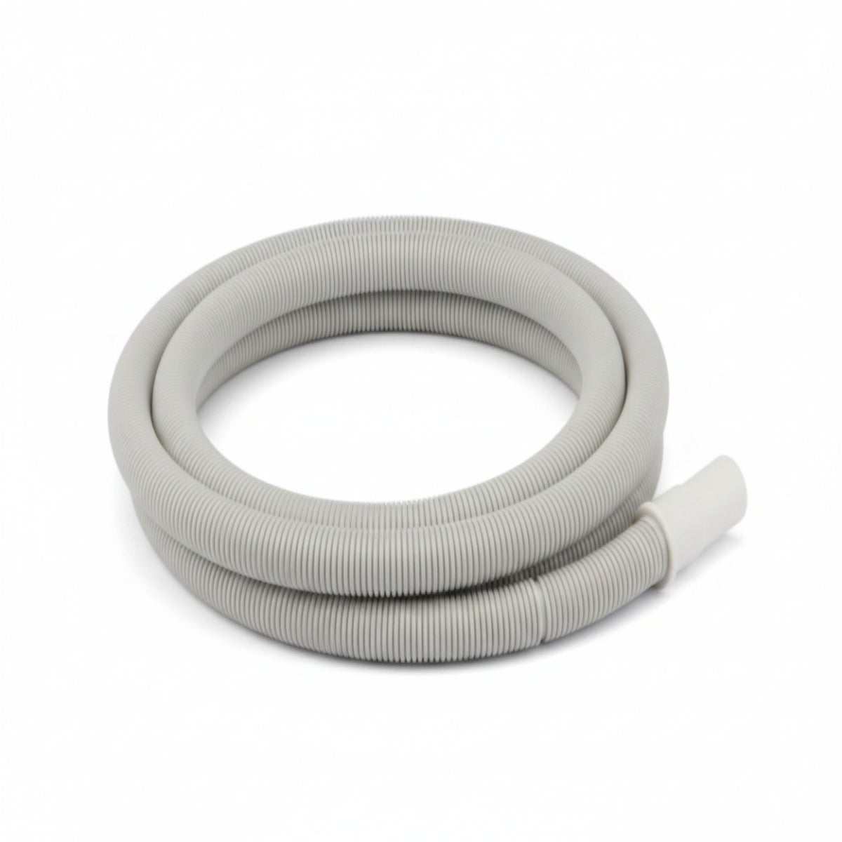 Coiled white hose on a white background