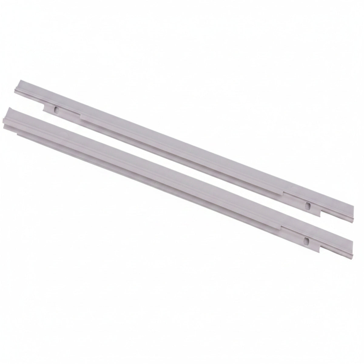 Two metallic strips on a white background