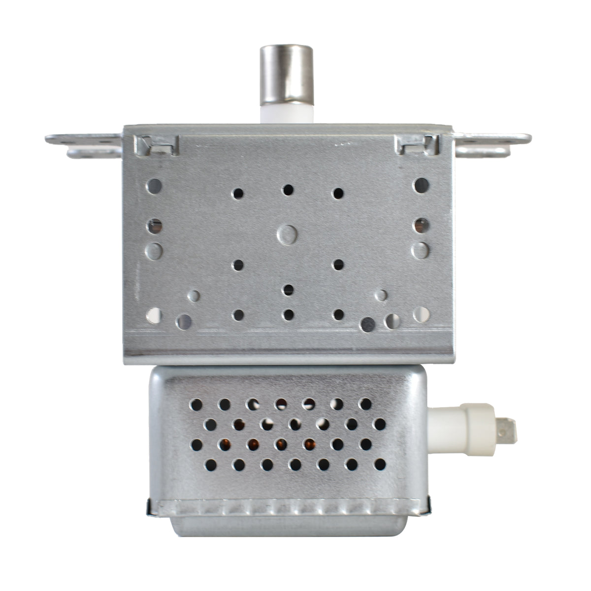 Metal grill insert with perforations on a white background