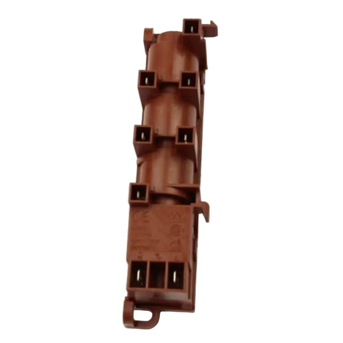 Brown plastic component on a white background