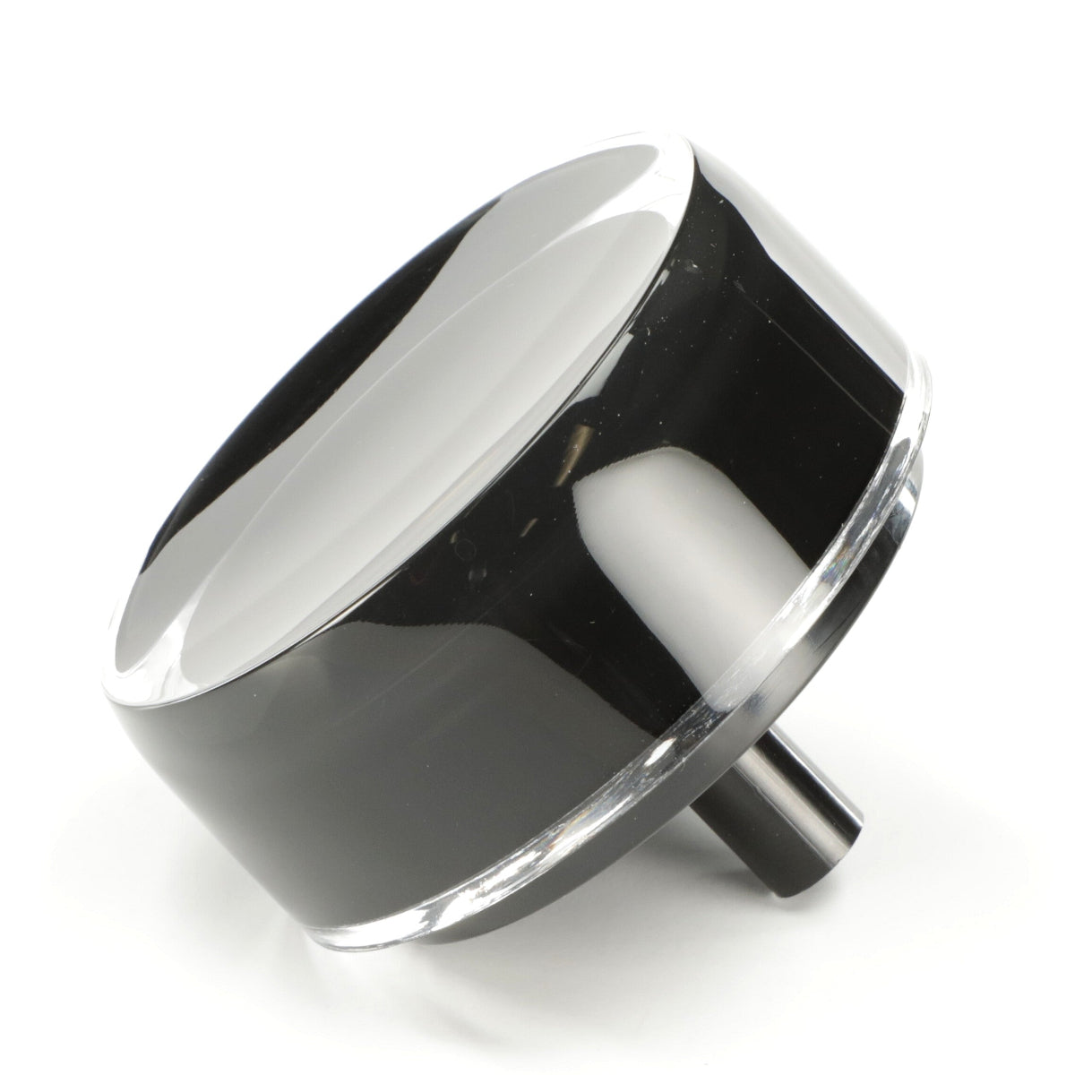 Black and silver knob on a white background