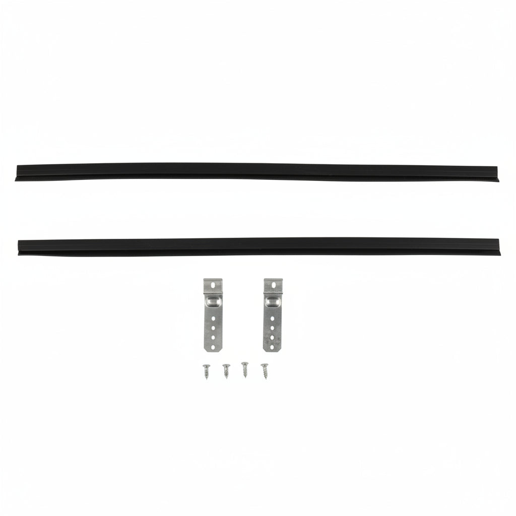 Two black refrigerator shelves on a grid background with Frigidaire logo.