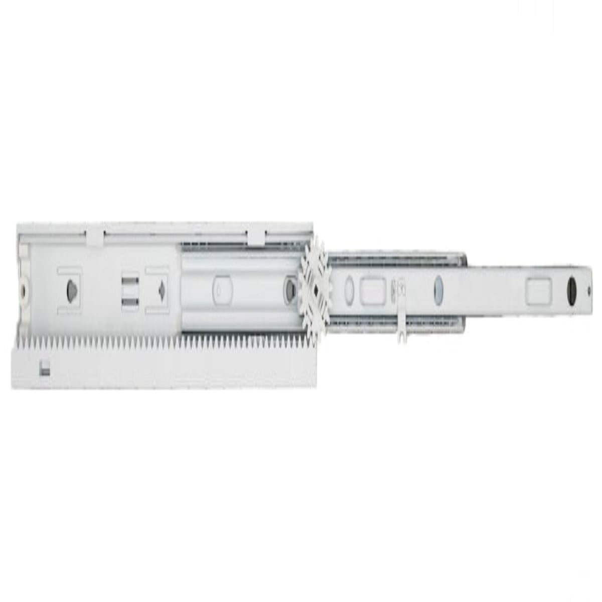Metal drawer slide on a white background with grid lines