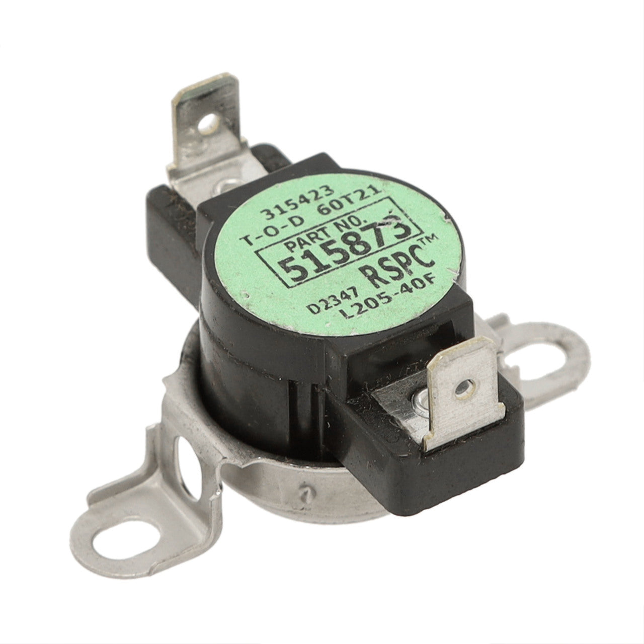 Mechanical switch with a green label on a white background