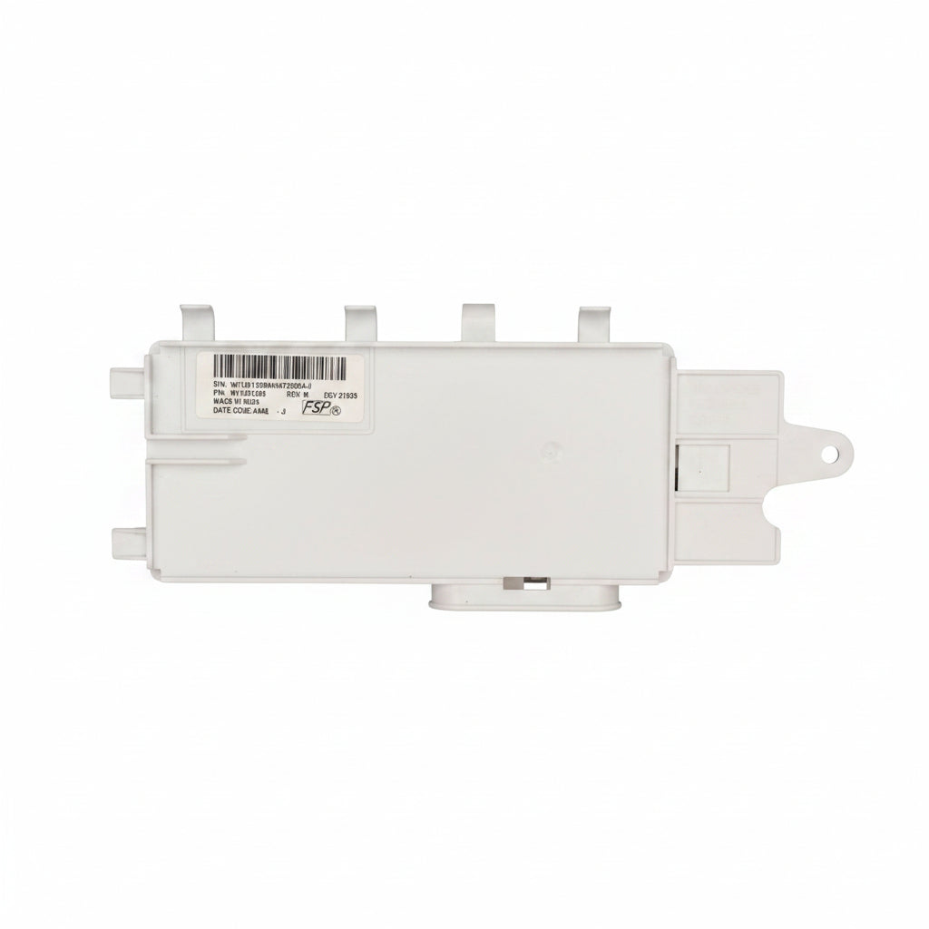 White electronic component on a grid background