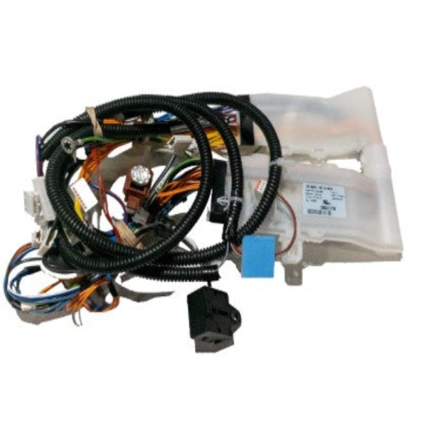 Electrical wiring harness with connectors on a white background