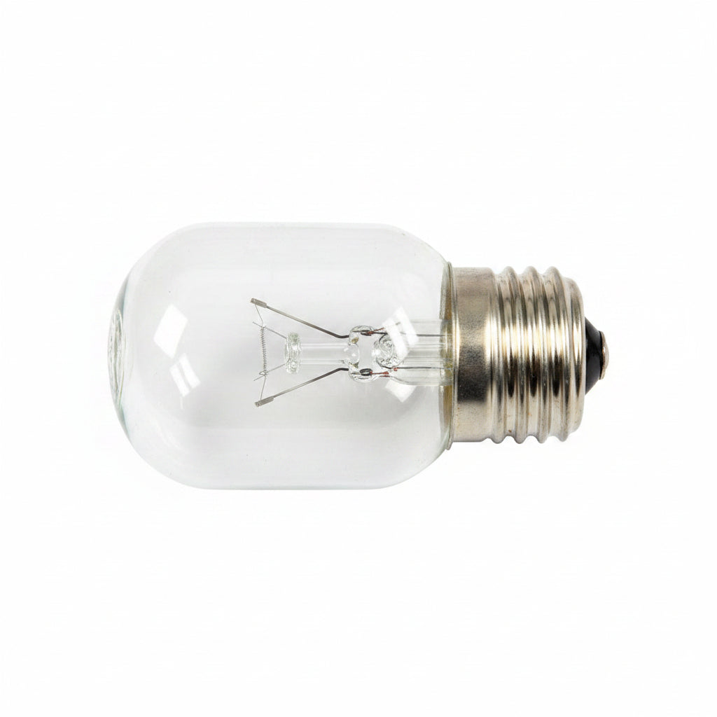A clear glass light bulb with a silver metal screw base, shown against a blue background with a repeating 'Factory Certified Parts' watermark.