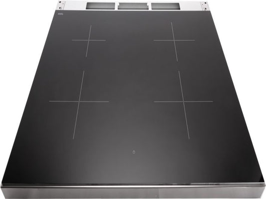 Stainless steel induction cooktop on a white background