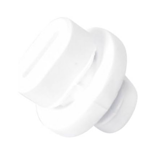 White plastic knob on a white background