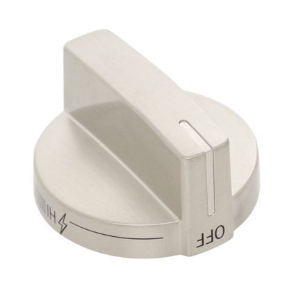 Stainless steel knob with 'OFF' and 'Hi' labels on a white background