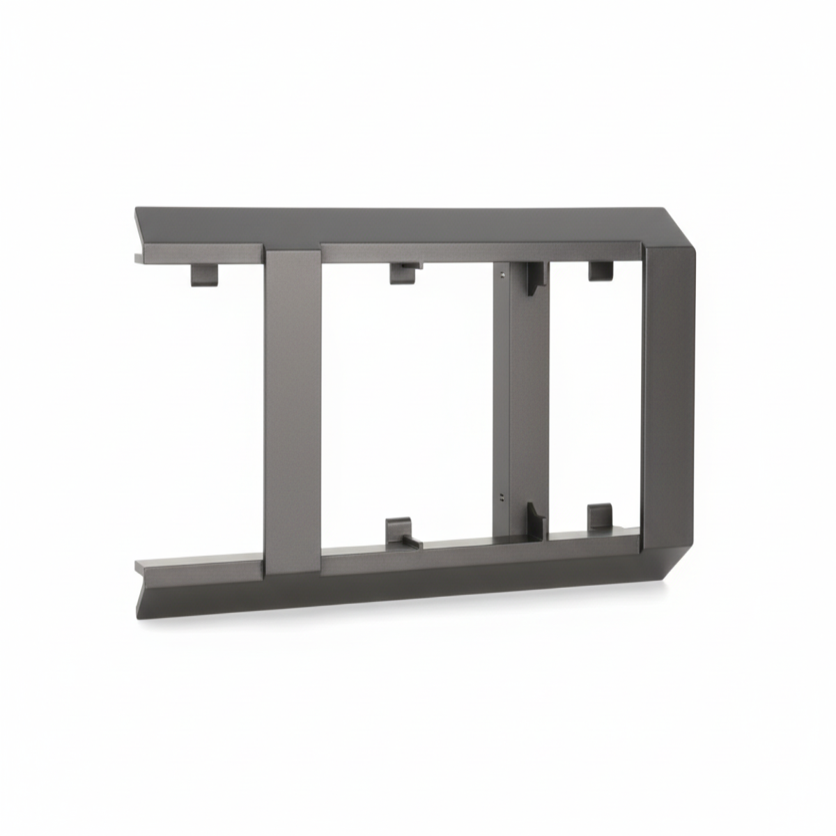 Metallic grid structure on a white background