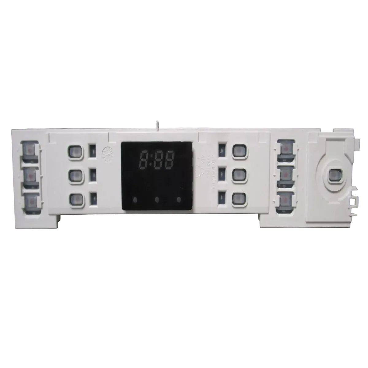 Control panel with digital display and buttons on a gray background