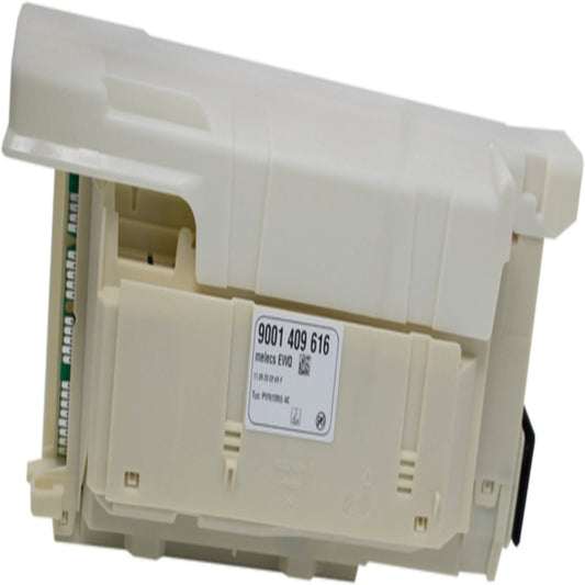 Beige electronic component with a label on a white background