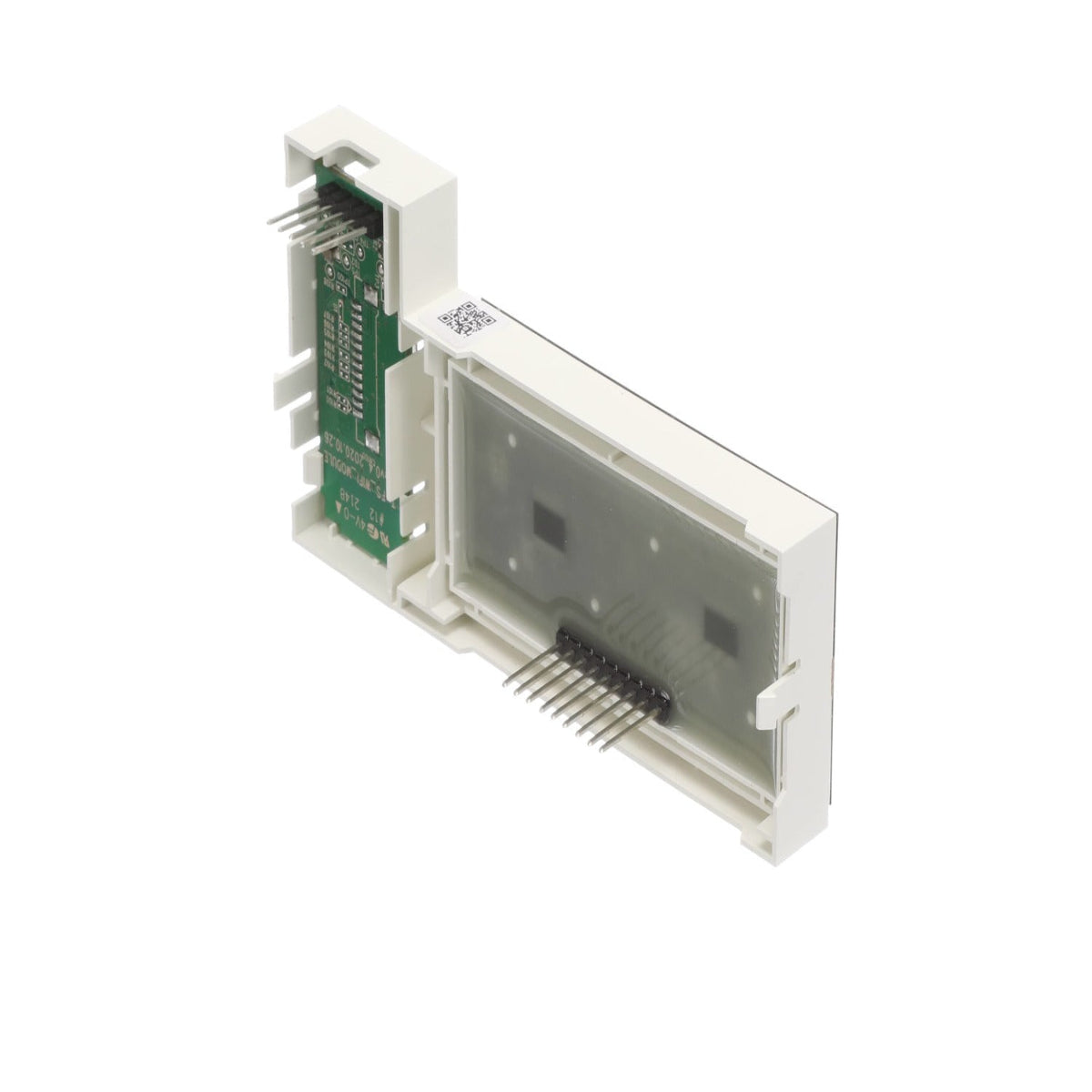 Electronic module with connectors on a white background