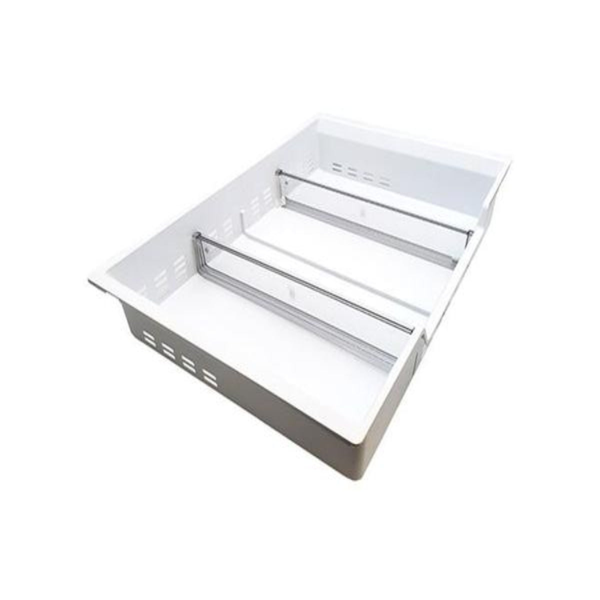 Stainless steel grill pan on a white background