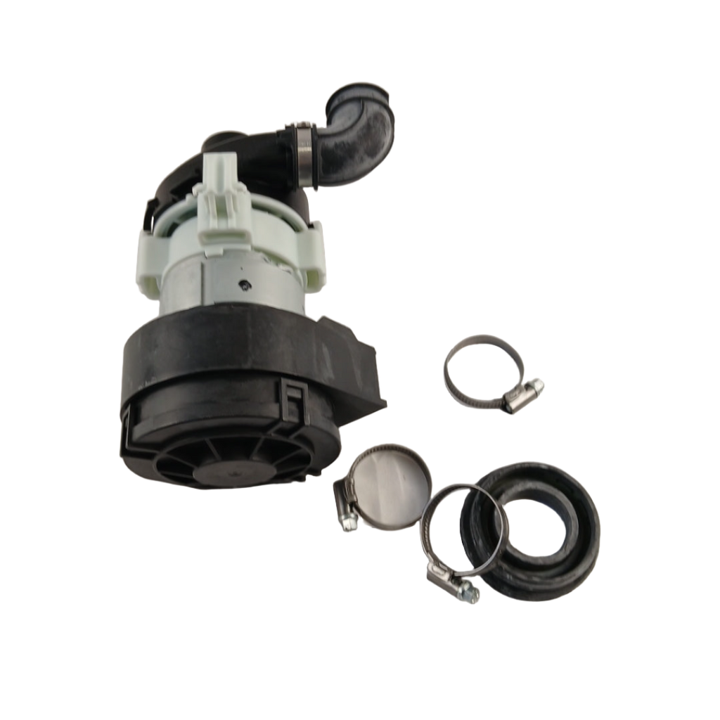 Mechanical pump assembly with various components on a white background