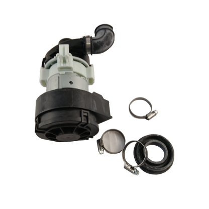 Mechanical pump assembly with various components on a white background