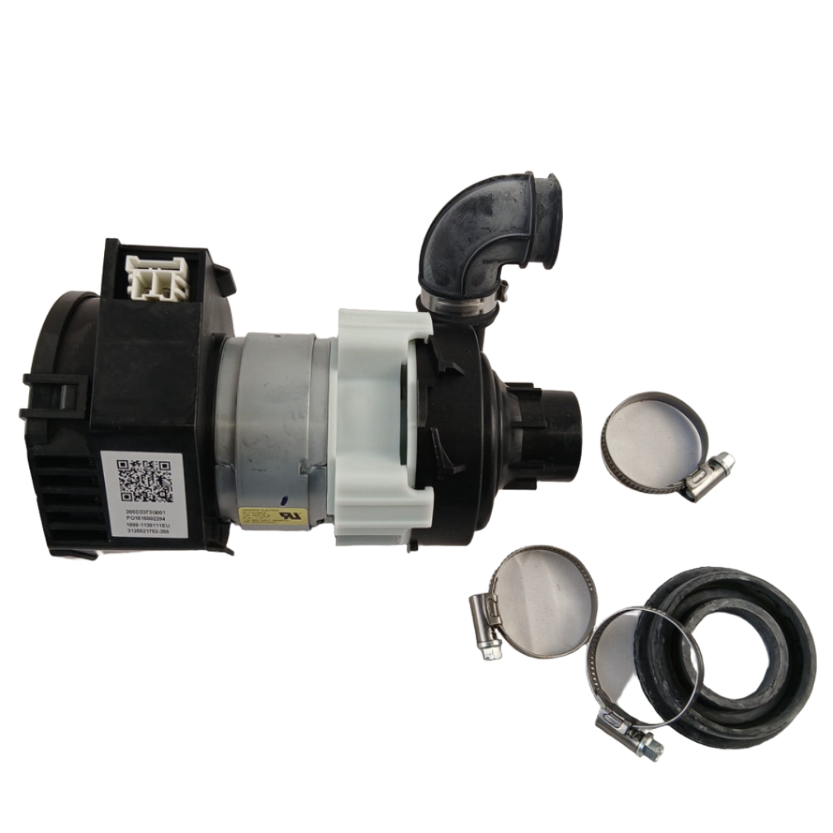 Mechanical pump assembly with various components on a white background