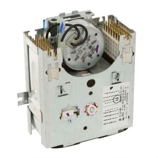 Mechanical component with various parts and labels on a white background