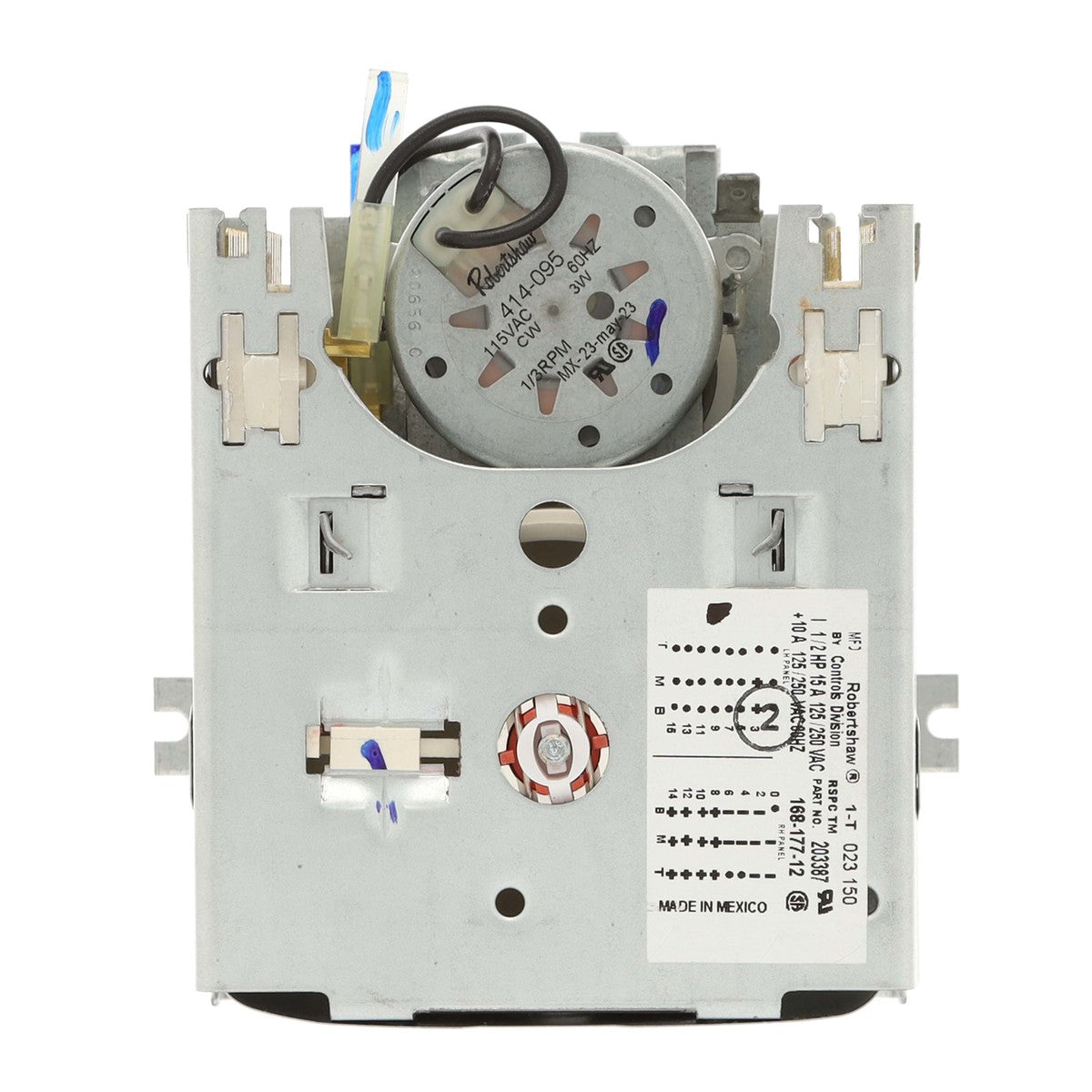 Mechanical relay component on a white background