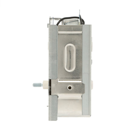 Metal door lock mechanism on a white background