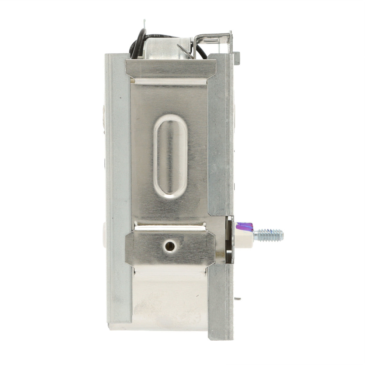 Metallic door lock mechanism on a white background