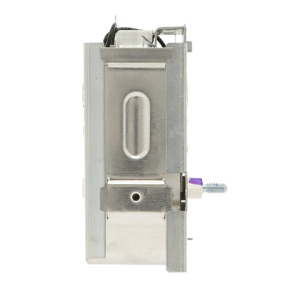Metallic door lock mechanism on a white background