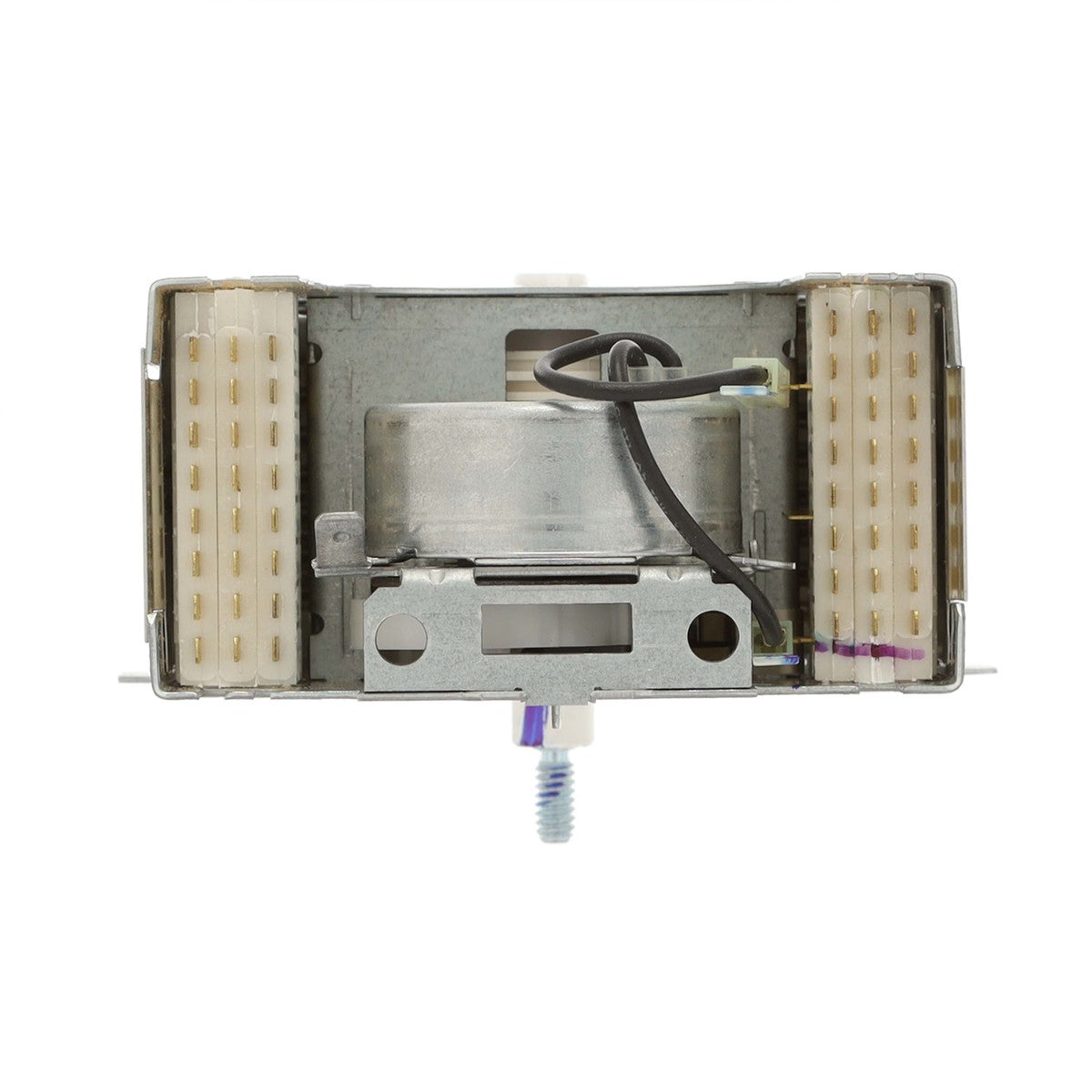 Mechanical component with metal parts and wiring on a white background