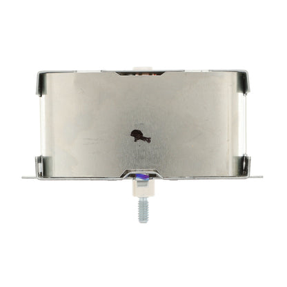 Metallic cylindrical component with a screw on a white background
