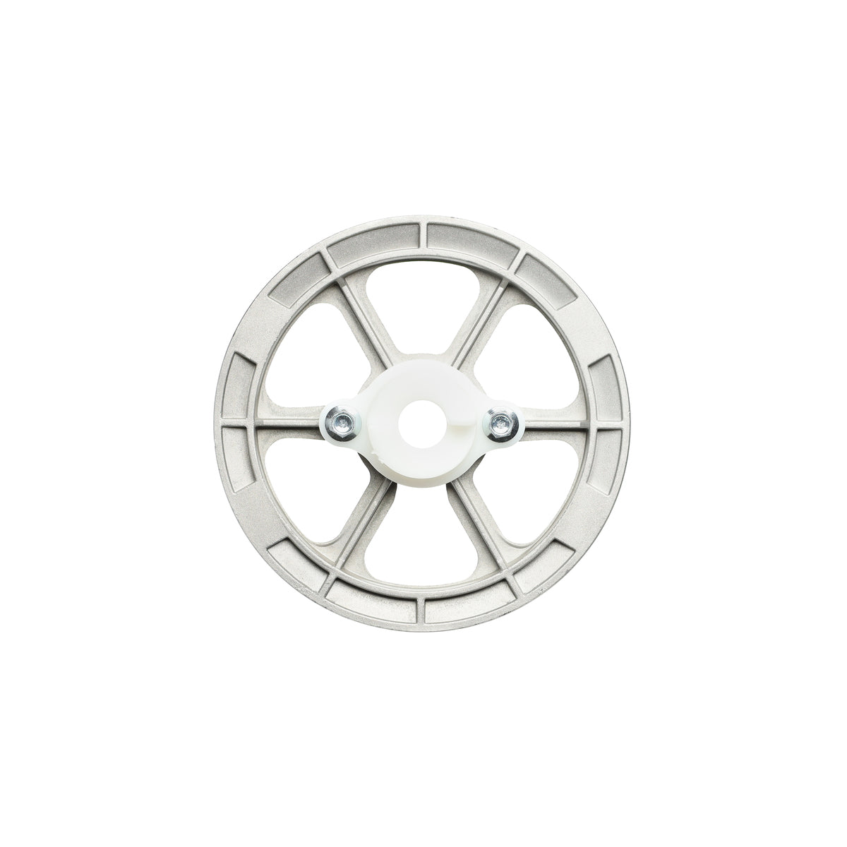 Metallic wheel or gear on a white background