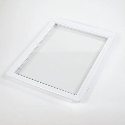 A square white plastic frame or border with a hollow center, shown at an angle on a plain white background.