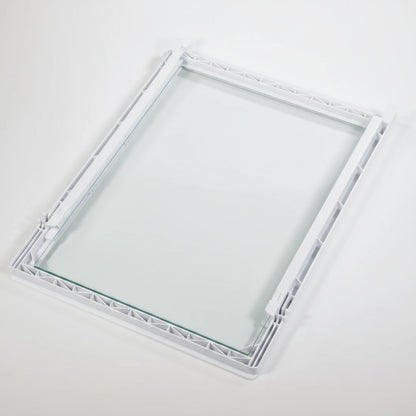 A white plastic rectangular frame or basket tray insert, photographed on a plain light background.