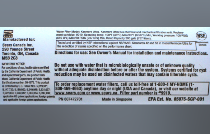Frigidaire 242294403 /Electrolux Ultra Ps Refrigerator Water Filter