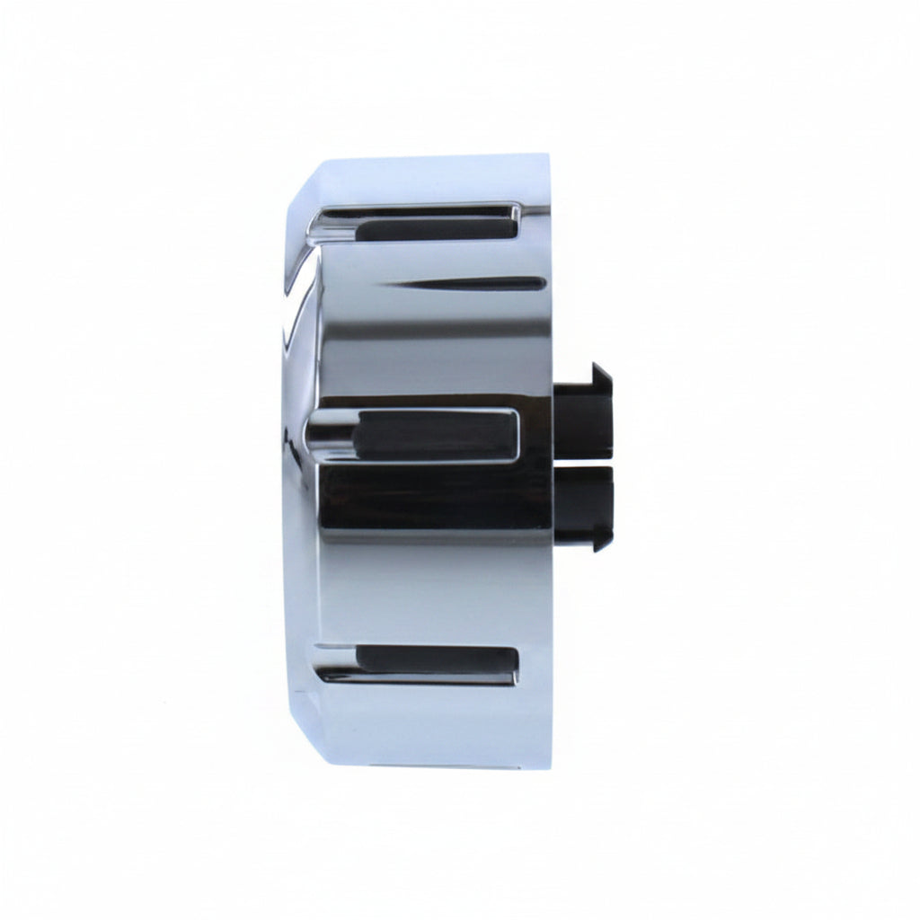 Chrome toilet paper holder on a white background