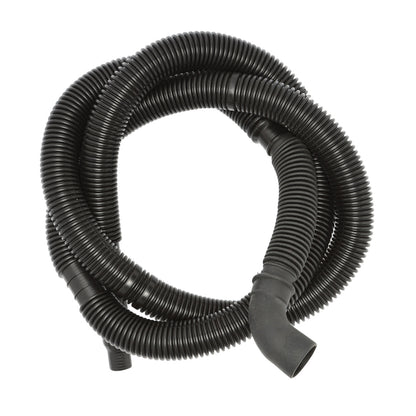Coiled black plastic hose on a white background
