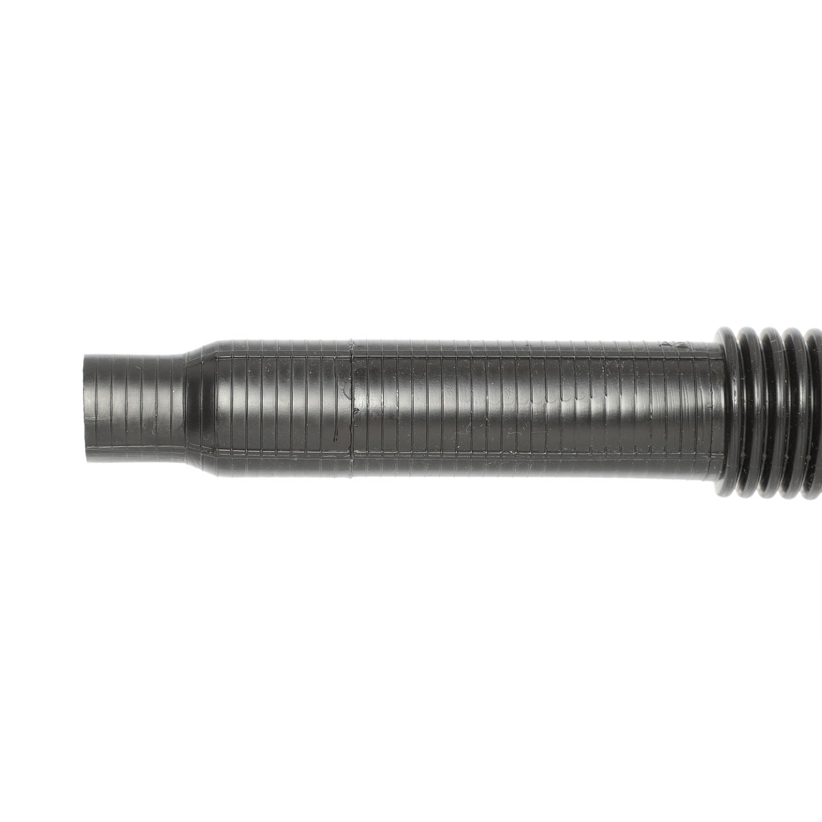 Metallic cylindrical object with threaded end on a white background