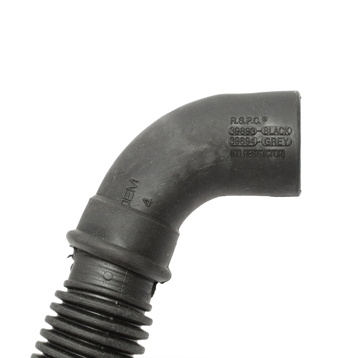 Black rubber hose fitting on a white background