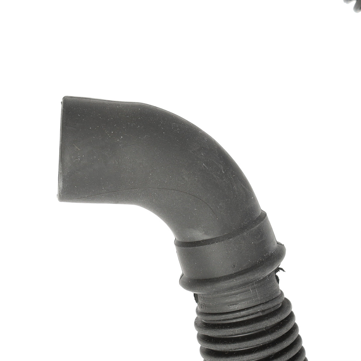 Black rubber hose with elbow fitting on a white background