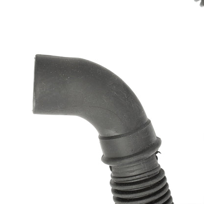 Black rubber hose with elbow fitting on a white background