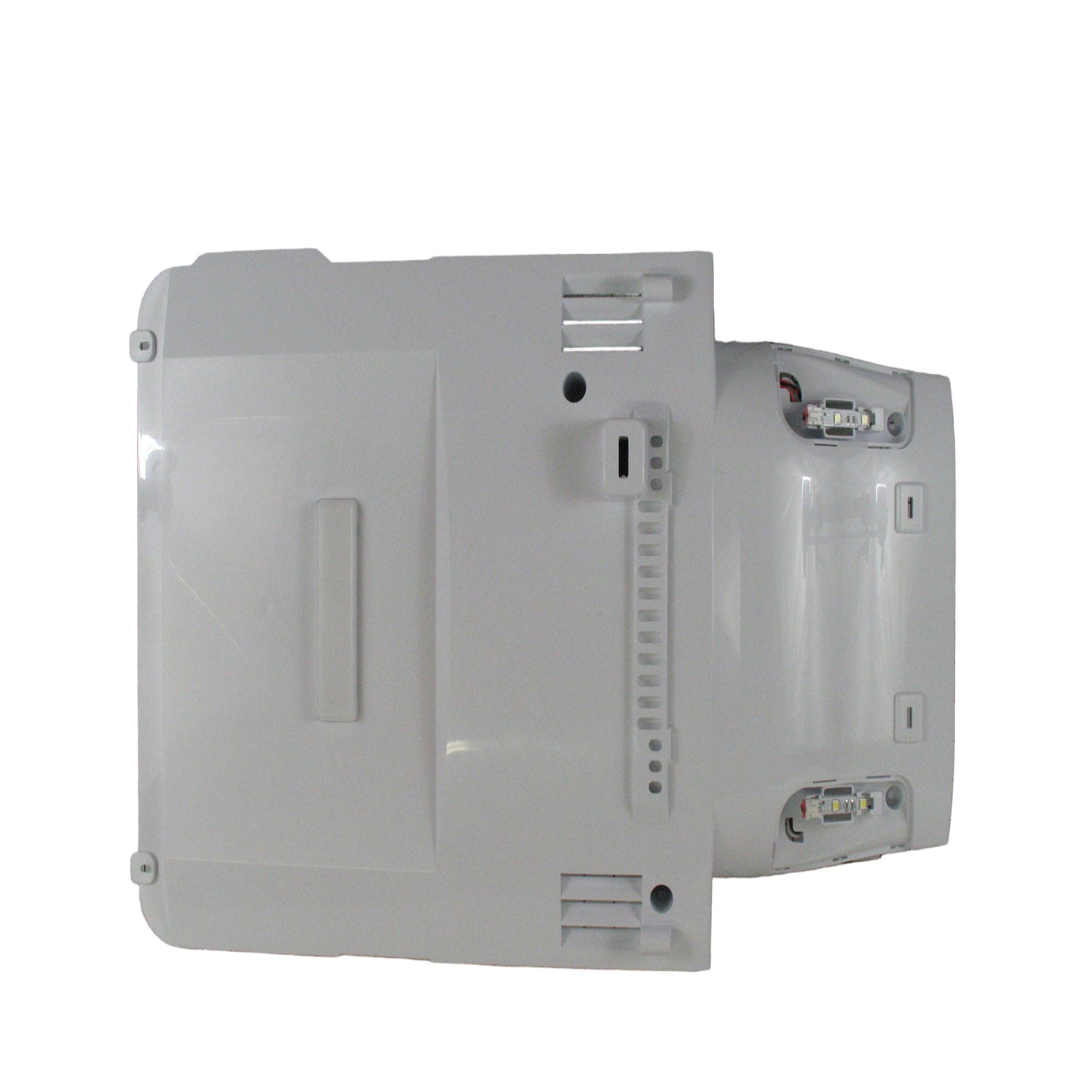 Two white electronic devices on a white background