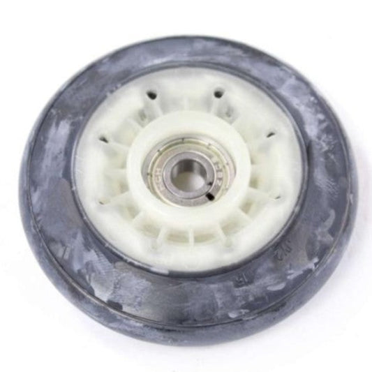 Wheel with a white inner core and gray outer rim on a white background