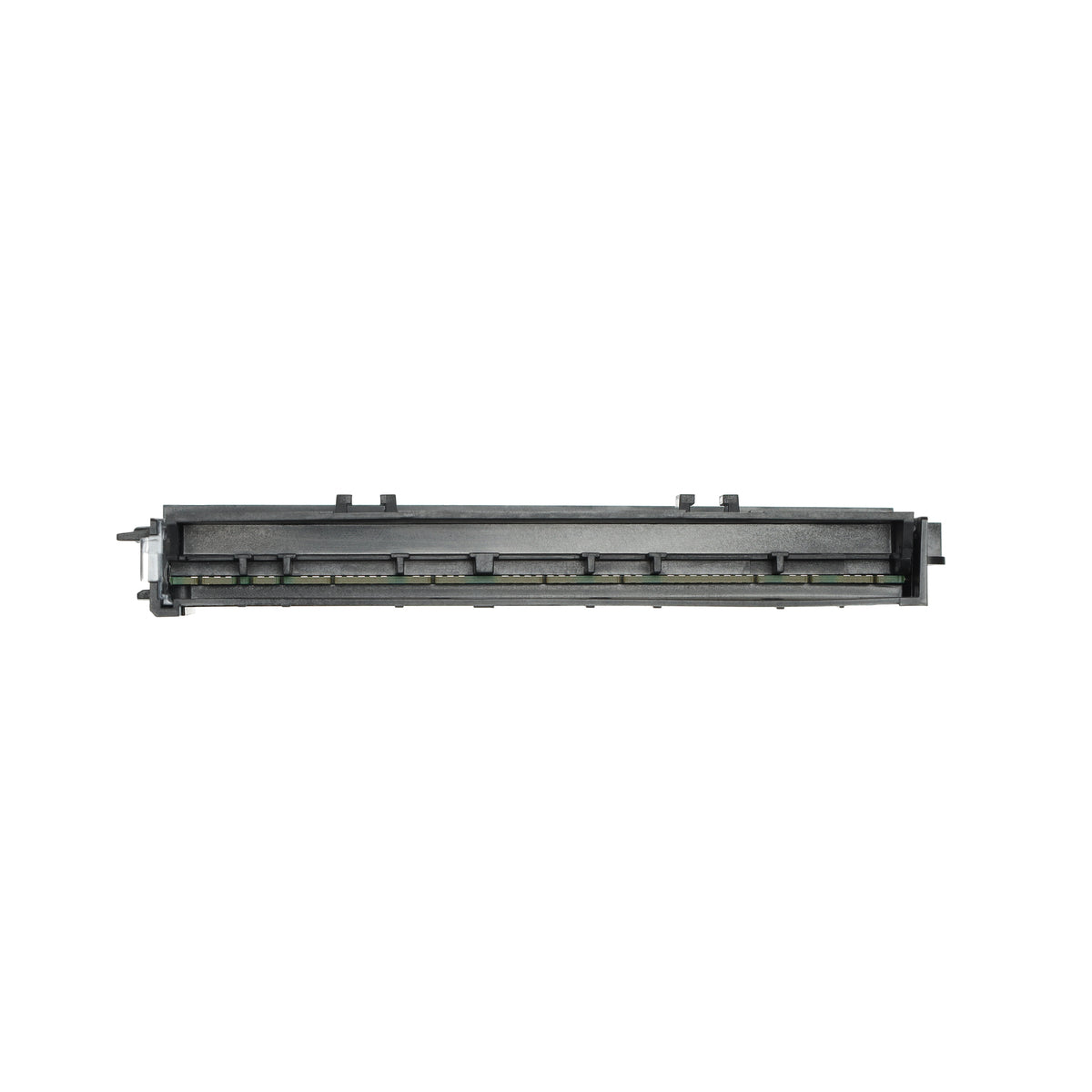 Black printer toner cartridge on a white background