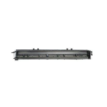 Black printer toner cartridge on a white background