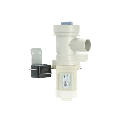 Mechanical component with cylindrical white part and black rectangular part on a white background
