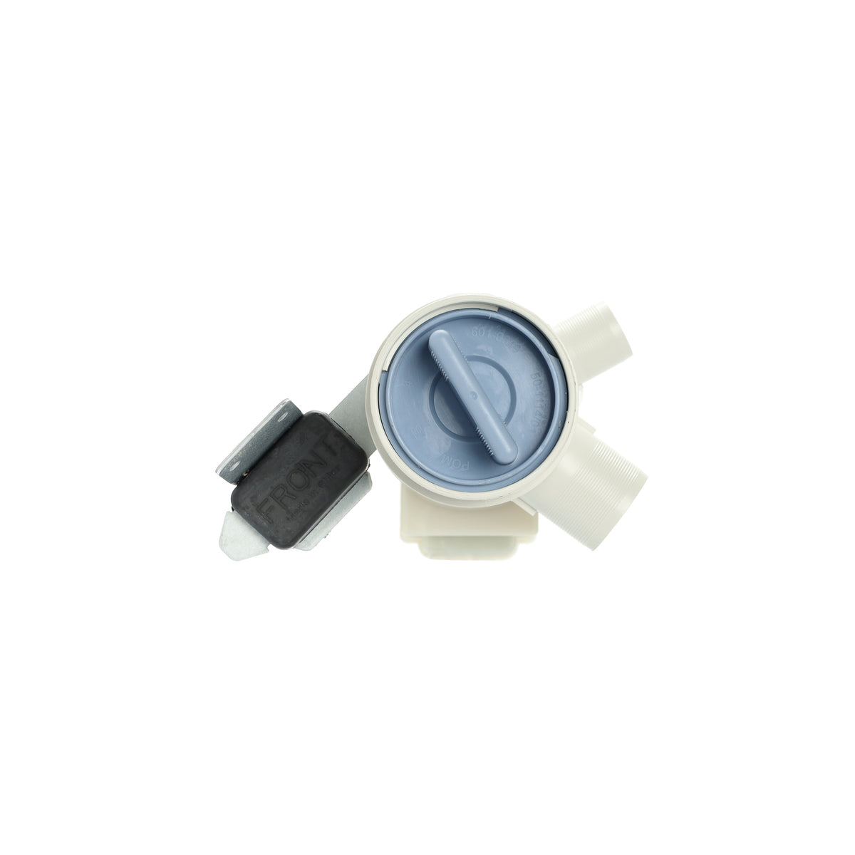 White and gray mechanical component on a white background