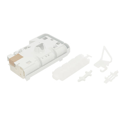 White plastic component with additional parts on a white background