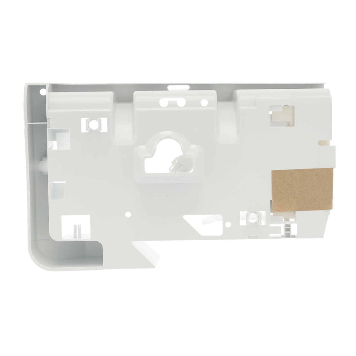 White plastic bracket with a small brown patch on a white background