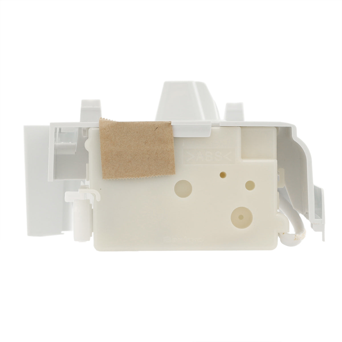 White soap holder with a brown soap bar on a white background
