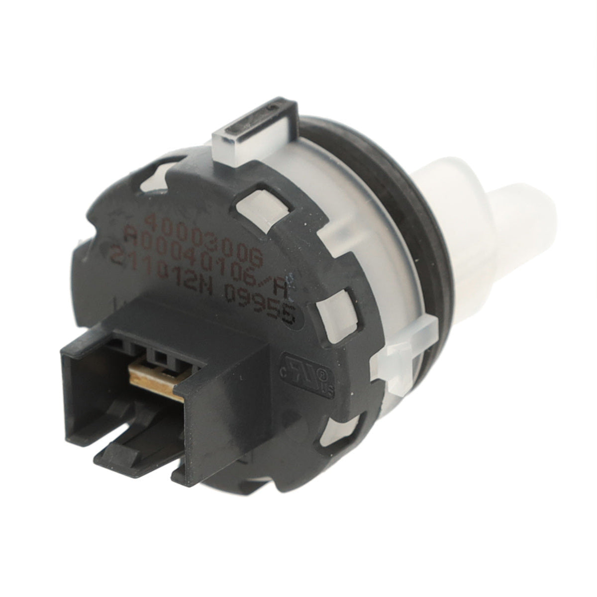 Mechanical component with black and white design on a white background