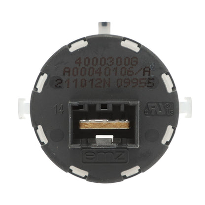 Black mechanical component with 'emz' branding on a white background